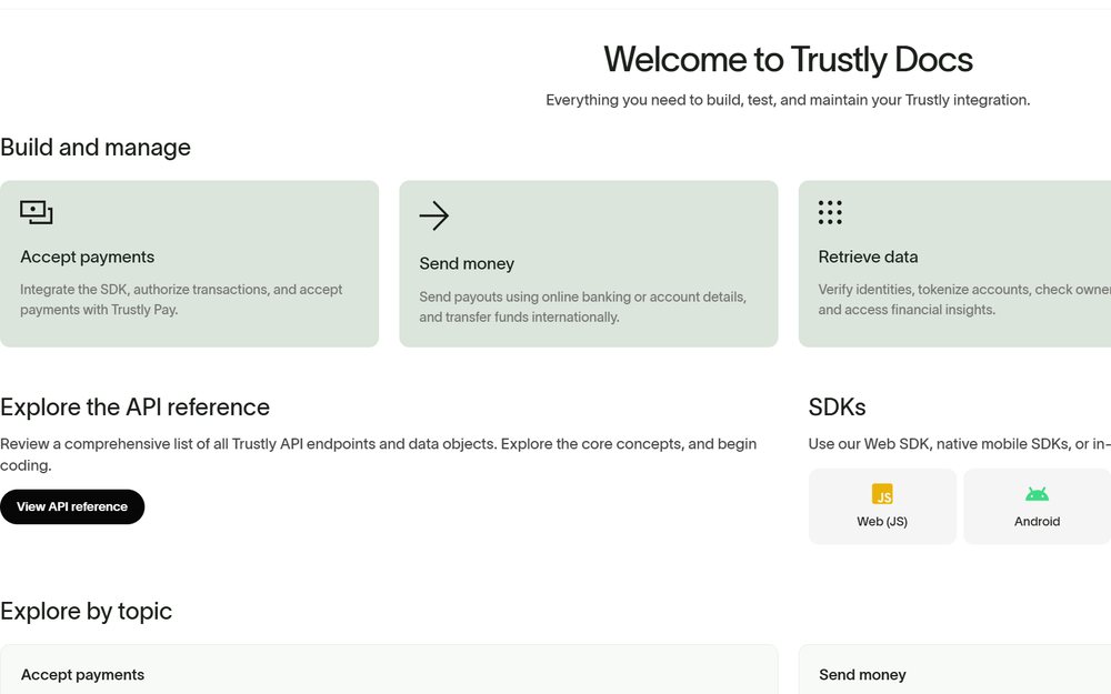 Home page of the Trustly North America developer documentation